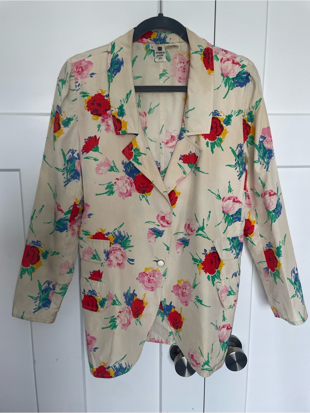 Vintage Ungaro Cream Floral Single-Button Blazer Jacket Sz 12